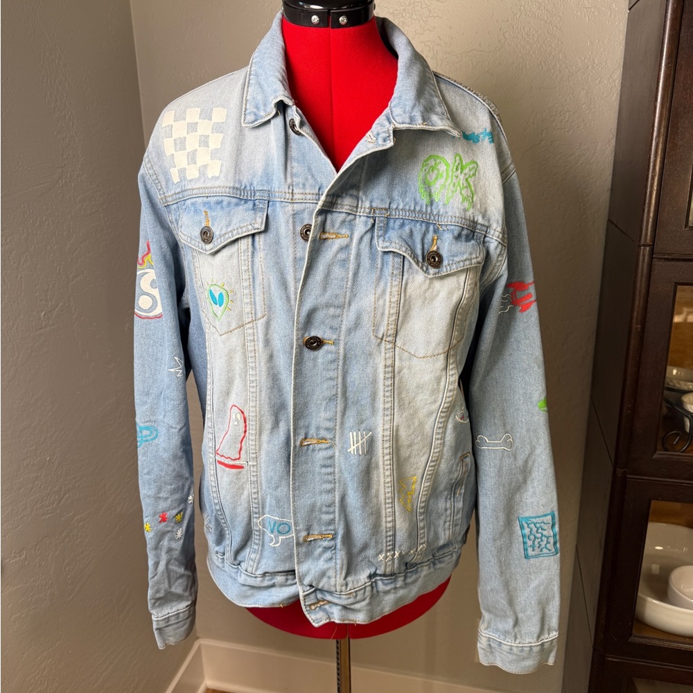 Brooklyn Cloth Embroidered Y2K Denim Trucker Jean Jacket Size L
